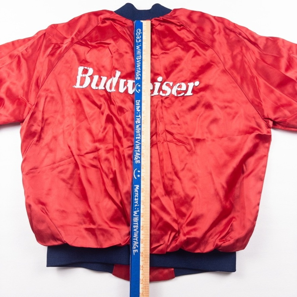 Budweiser Satin Bowling Racing Jacket Mens Medium Red Good Vintage Bud King Beer - Picture 7 of 9